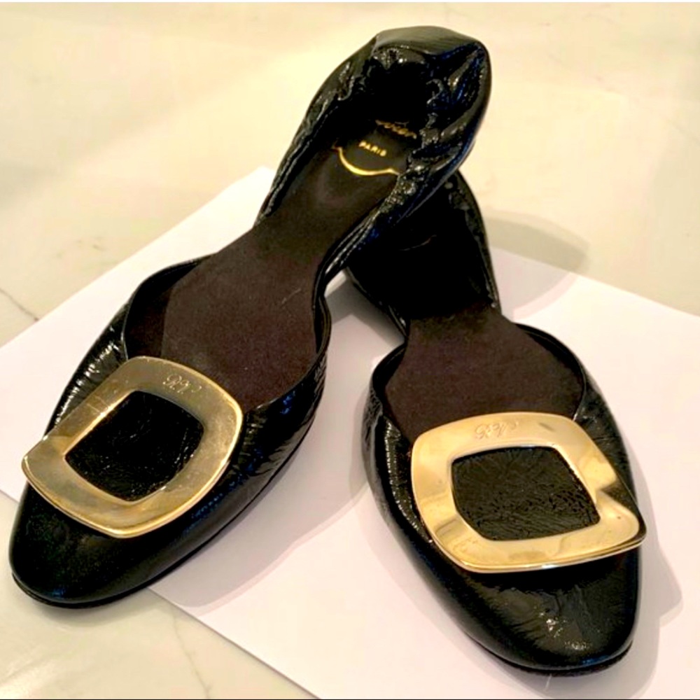 *Roger Vivier* auth blk patent leather flats, 37.5